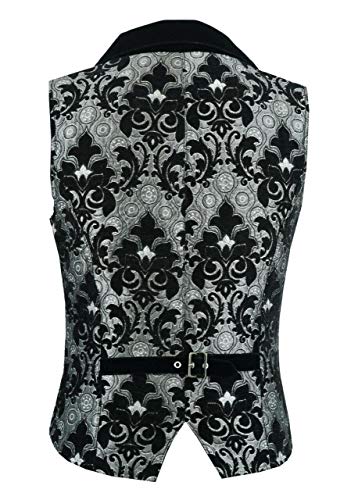 Darkrock Victorian Steampunk Edwardian Western Brocade Silver Black Gothic Men's Vest3