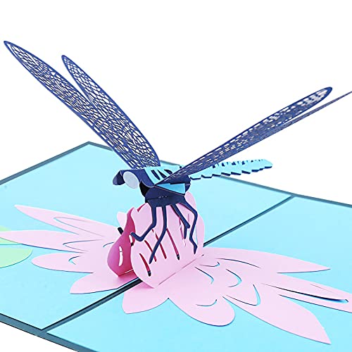3D立体カード トンボのポップアップカード メッセージカード 折りたたみ グリーティングカード 手作り 贈り物 おめでとう 卒業式 子供 感謝 お祝い 記念日 封筒付き 1枚セット -