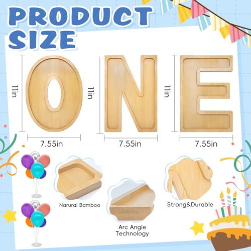 Image of 3PCS One Charcuterie Board Letters-(With 14 Balloons) Fillable Letter Food Serving Tray for Party Desserts Container Fruit Platter,Suitable for first birthdays, one-year anniversaries