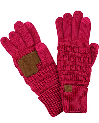C.C Unisex Cable Knit Winter Warm Anti-Slip Touchscreen Texting Gloves, Hot Pink