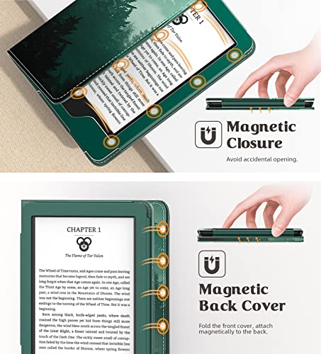 Image of MoKo Case for 7 inch /6.8 inch Kindle Paperwhite(12th /11th Generation-2024 /2021) and Kindle Colorsoft Signature Edition, Slim PU Shell Cover Case with Auto-Wake /Sleep for Kindle Paperwhite 2024, Green Forest