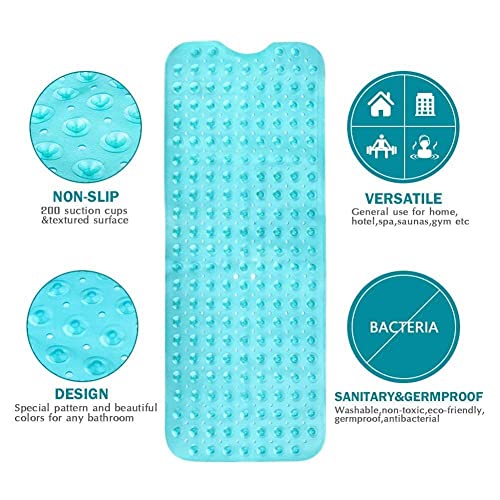 Wimaha Non-Slip Bathtub Mats Extra Long Tub Mat Machine Washable Shower Mat for Bathroom Mildew Resistant Anti-Bacterial, 39L x 16W Teal Bath Mat - Image 4