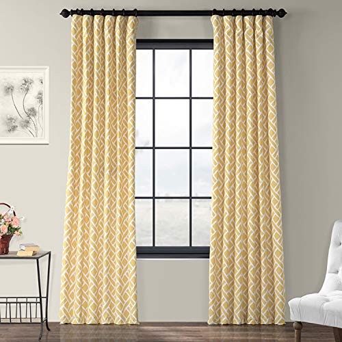 Image of HPD Half Price Drapes Modern Geometric Printed Curtains Luxury Cotton Curtains 84 Inches Long (1 Panel) Room Darkening Curtains for Bedroom & Living Room, 50W x 84L, Crosshatch Geometrical Yellow