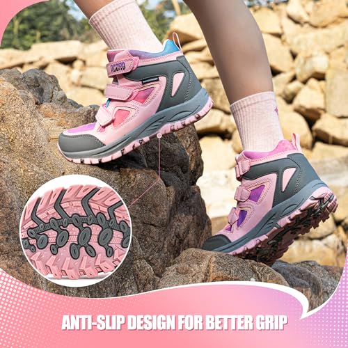 R CORD Kids Hiking Boots Waterproof Girls Boys Hiking Boots Non-Slip for Outdoor Athletic Hook and Loop Closure Kids Hiking Shoes3