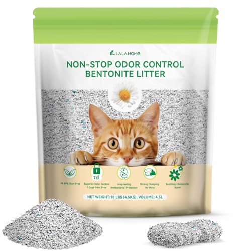 LALAHOME Bentonite Litter Sodium Mineral Cat Litter Clumping Odor Control Kitty Litter for Self Cleaning Box & Automatic Litter Box Dust Free Strong Durability 10 lb