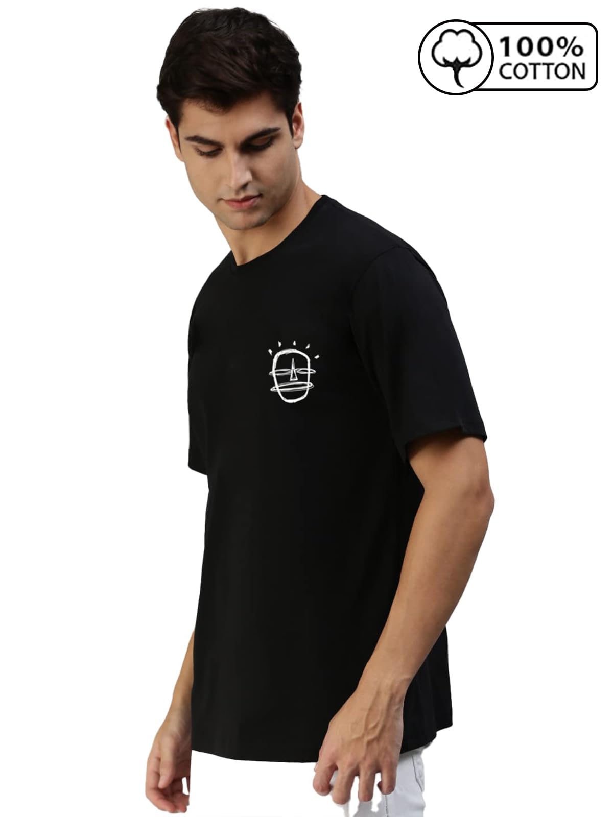 Veirdo T-shirt nera girocollo in puro cotone oversize vestibilità ampia cool ed estetica I'm Happy Guy Back stampata per uomo/ragazzi (disponibile nella S alla XXL)
