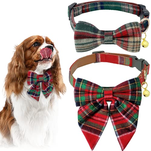 The Plaid Dog Collar 13 KUDES Christmas 2 Pack Adjustable Dog Collar with Bow and ...
