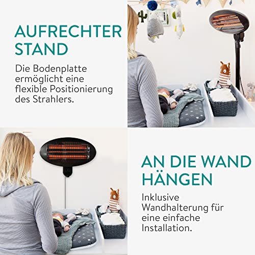 Navaris Baby Heizstrahler Wärmelampe mit Standfuß - 3 Stufen Wickeltisch Wärme Lampe mit Stand - Abschaltautomatik höhenverstellbar in Schwarz – Bild 3