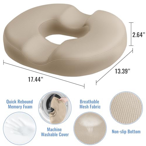 Image of CloudBliss Donut Pillow Stadium Seat Cushion for Tailbone Pain Relief and Hemorrhoids, Memory Foam Seat Chair Cushion, Portable Seat Cushions for Bleachers, Car, Home & Office