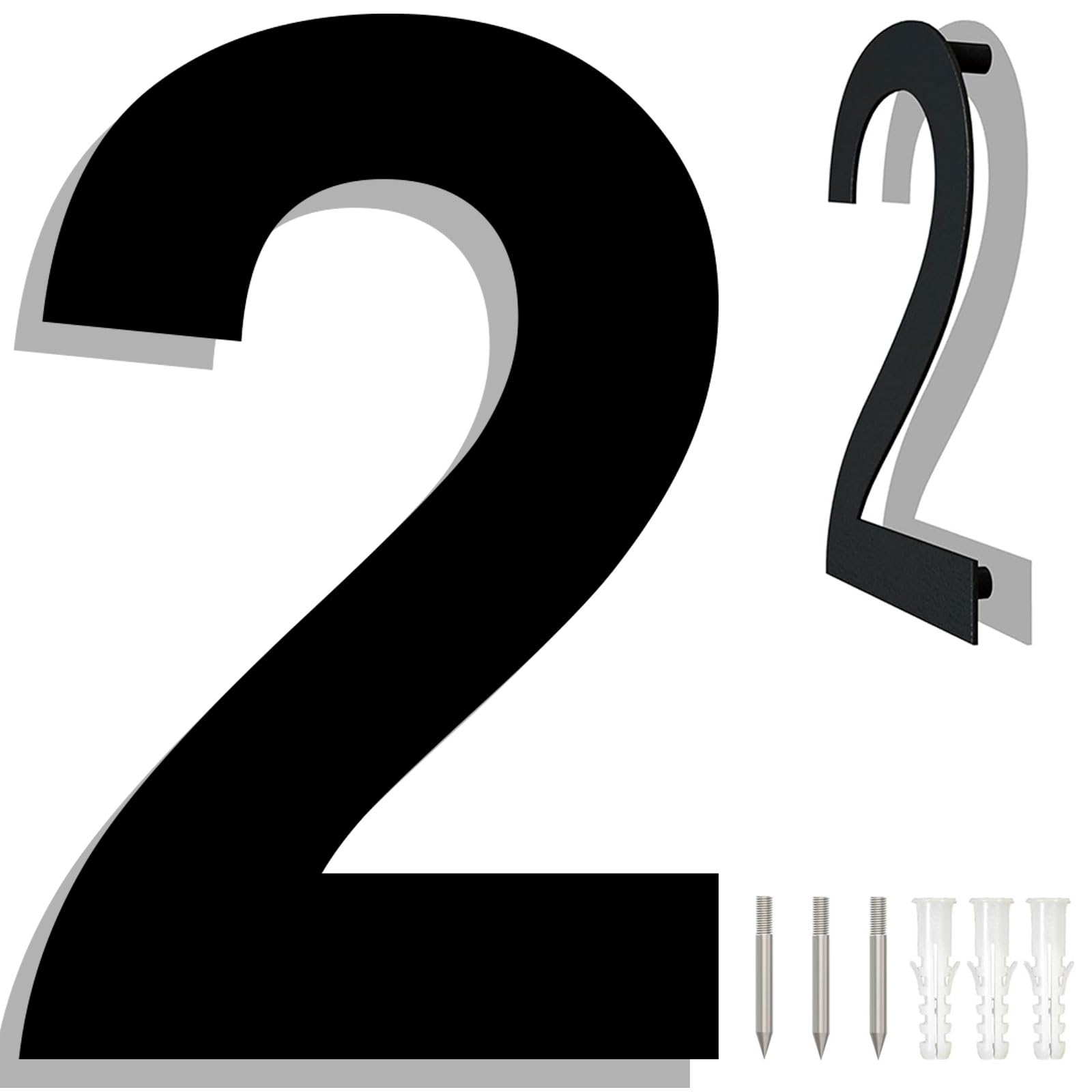 6" Stainless Steel Floating House Numbers, Black Metal Modern House Numbers for Outside, Anti-Rust Easy To Install Address Numbers for House with Nail Kit, Number 2