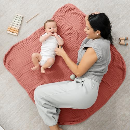 Image of Comfy Cubs Muslin Baby Blanket - Soft, Lightweight, 6-Layer Cotton Swaddle Blankets for Newborns, Infants & Toddlers - 40 inch x 40 inch Large, Breathable & Versatile for Sleeping & Tummy Time - Dusty Rose