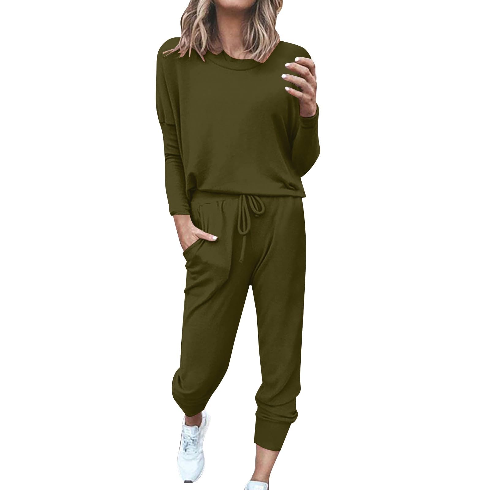 TDEOK Joggingpak voor dames, grote maten, loungewear, set huispak, katoenen pyjama, 2-delige pyjama, baggy, trainingspak, meisjes, outfit, lente, sportpak, lang tracksuit, sweatshirt joggingbroek