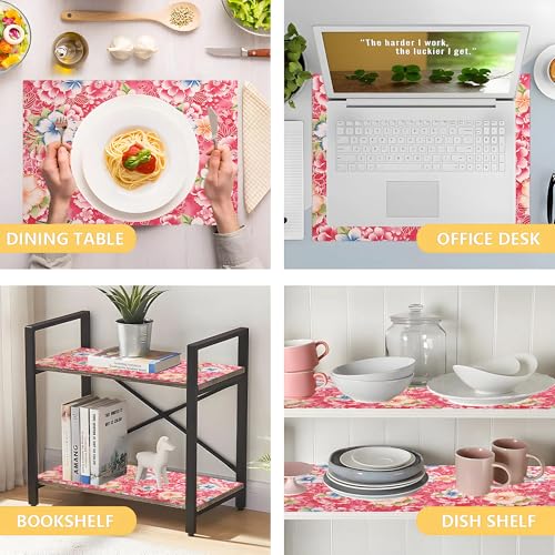 Image of Kuber Industries Pack of 3 Waterproof & Durable 5 Meters Kitchen Mats for Shelf Liner Roll | Wipeable Fridge Sheets for Shelves Cabinet Drawer | Flower Print - Red