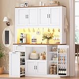 Itaar 71' Pantry Cabinet with Charging Station and LED Light, Kitchen Pantry Cabinet with Microwave Stand, 47.2' Wide Kitchen Storage Cabinets with Storage Cart 3 Tier for Dining Room, White