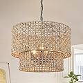 Rattan Chandelier 5-Light Boho Pendant Light Fixture for Dining Room Farmhouse Woven Chandeliers with 2-Tier Natural Rattan Shades Adjustable Ceiling Light Fixtures for Living Room Foyer Coastal,E12