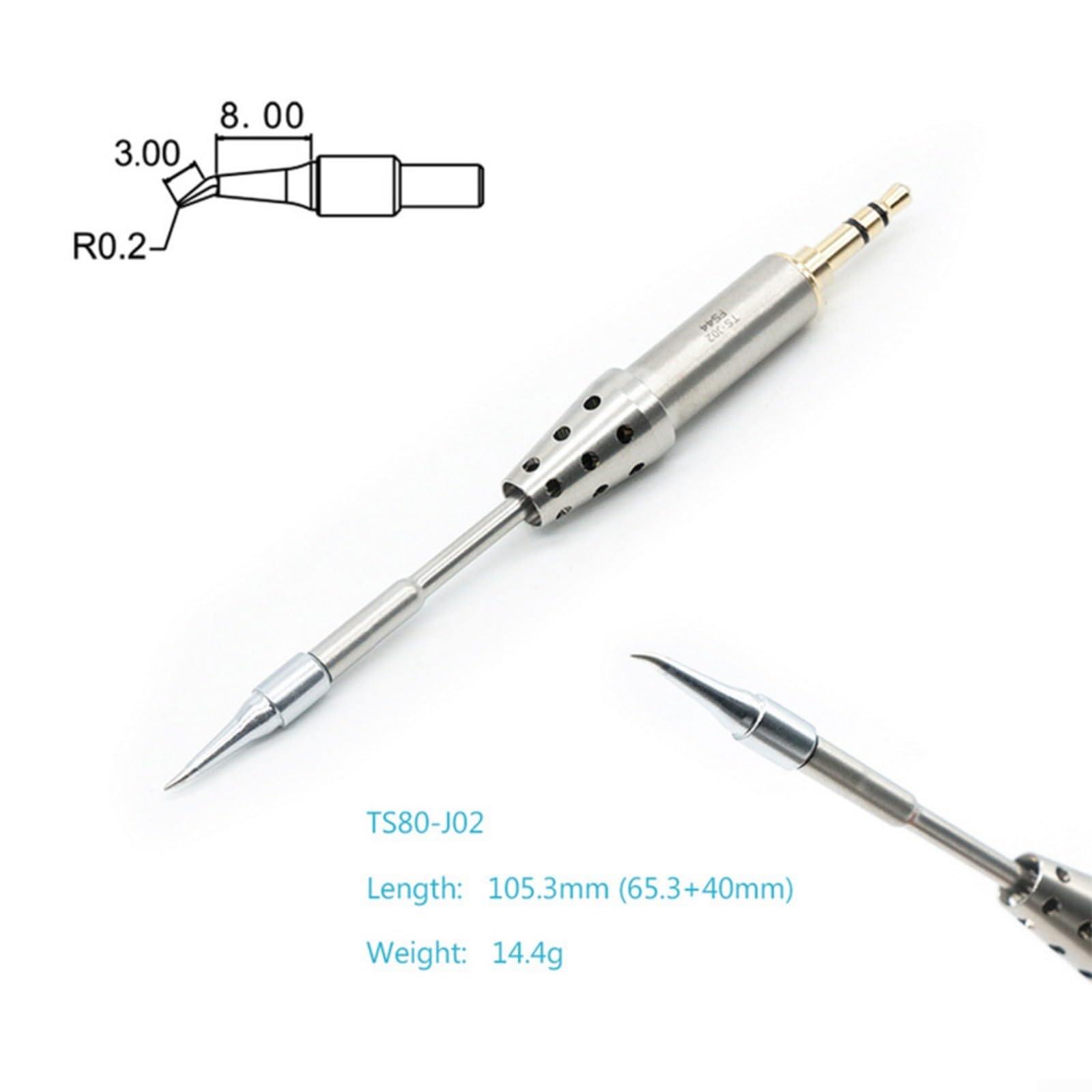 Punta per saldatore in acciaio per Miniware TS1C/TS80, riscaldamento rapido, 3,5 mm, modello B02/D25/J02/BC02/K4, 100 mm (TS-J02)