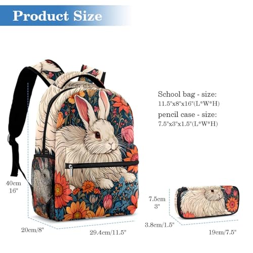 Sac à dos lapin multicolore avec trousse assortie pour écoliers et adolescents