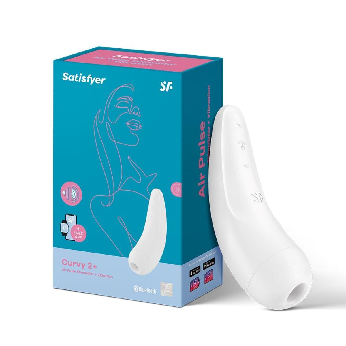 Satisfyer 'Curvy 2 Connect App' Succionador de Clítoris 13,5 cm | Juguete sexual vibrador de ondas de presión para ella | Vibrador de apoyo con vibraciones y aplicación | Color blanco