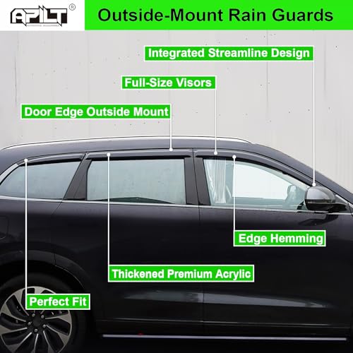 Image of Outside-Mount Window Visors Rain Guards for 2025 2026 Subaru Forester Full-Size Wind Vent Deflectors Car Accessories Dark Smoke 6-Piece Set with Thicker