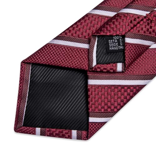 Image of DiBanGu Mens Tie Silk Plaid Striped Necktie and Pocket Square Cufflinks Tie Clip Set with Gift Box Formal Wedding Party