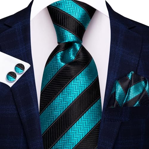 Image of Hi-Tie Mens Paisley Floral Striped Ties Set Silk Necktie and Lapel Pin for Men Pocket Square Cufflinks Set Business Wedding