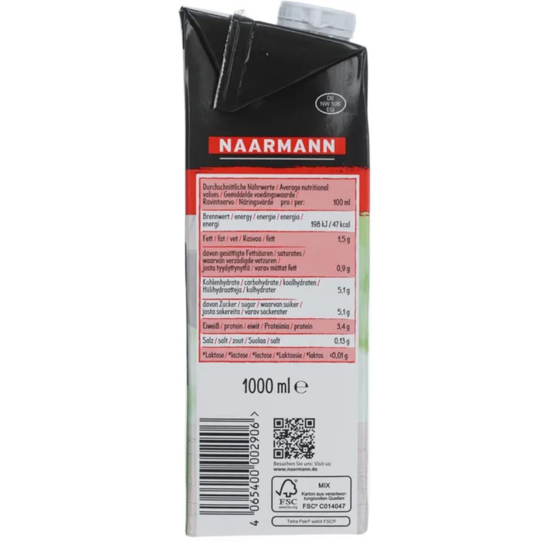 Naarmann Milch laktosefreie H-Milch 1,5% Fett Haltbare Milch, je 1 Liter, 24 Stück + pufai