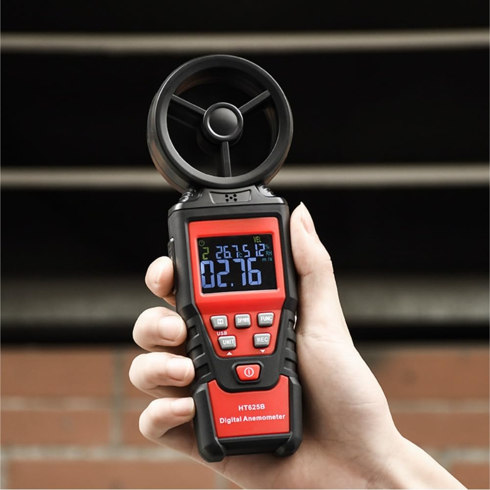 Digitales Anemometer Handheld Windmesser misst Luftgeschwindigkeit Volumen Temperatur Feuchtigkeit HD Farbdisplay mehrere Einheiten m/s km/h ft/s Knoten Datenhaltung USB Schnittstelle(HT625A)