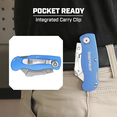 Image of Sheffield Lock Back Utility Knife 3 Pack with Aluminum Handle | Lock Back Utility Knife, Box Cutter with Aluminum Handle, Single Utility Knife Blade Included