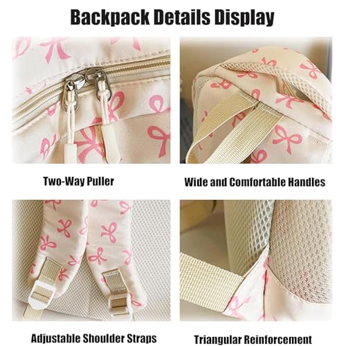 Bow Backpack For Girls, Large Capacity Backpack 3pcs Set, Style Fashion Travel (Red)2