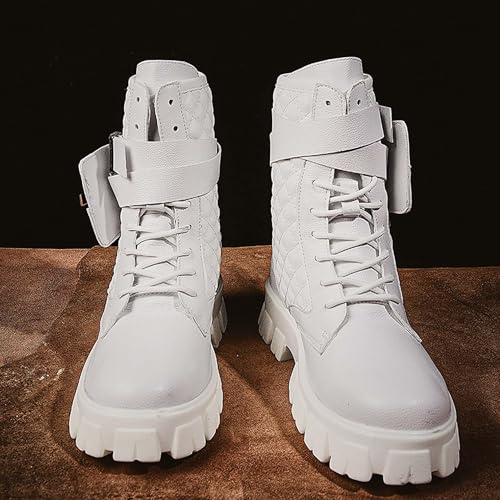 Men's Motorcycle Boots - Fashion Lace Up Combat Boots Street Fashion High Top Men's Leather Boots Outdoor Walking Ankle Boots Slip Resistant Hiking Climbing Boots - Riding Boots3