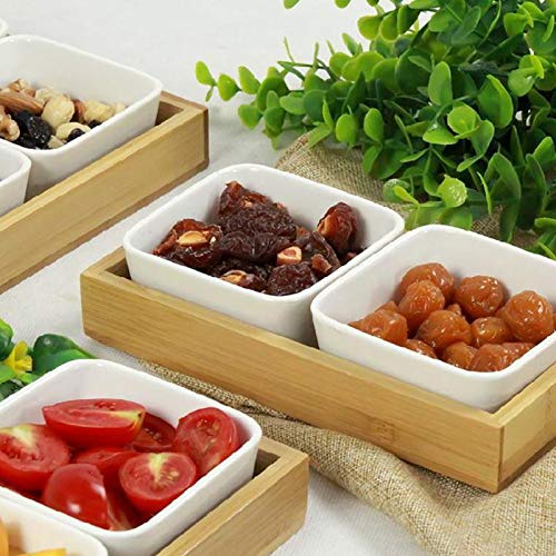 Hemoton Tigela de Frutas de Cerâmica Com Suporte de Bambu Bandeja de Alimentos Secos de 2 Grades Cai