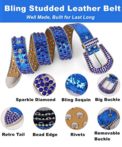Miss Fu Women Men Rhinestones Belt, Bling Western Cowgirl Cowboy Studded Leather Belt Diamond Waist Belt For Jeans Pants #TOP3