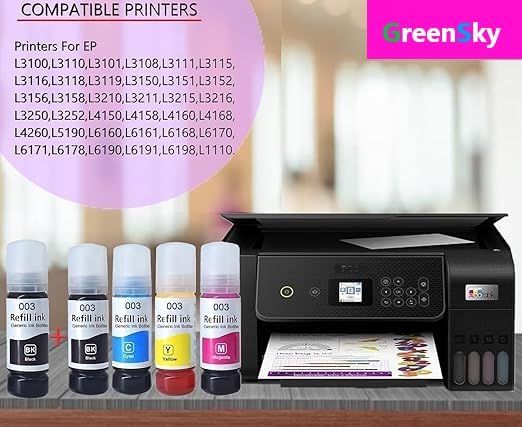 Greensky 003 Compatible Refill Ink for Epson L3110, L3150, L3115, L3116, L3101, L3210, L3215, L3216, L3250, L3151, L3152, L3156, L5190 Printer Ink... - Image 2