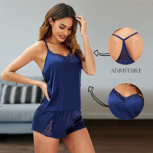 Image of BROIDEN Womens Sexy Lingerie Silk Pajamas Cami Shorts Set Lace Nightwear Sleepwear Babydoll