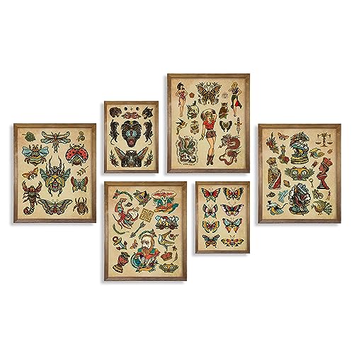 Vintage Tattoo Poster Picture Set - Tattoo Flash Wall Art & Decor - Tattoo Shop Wall Decoration -...
