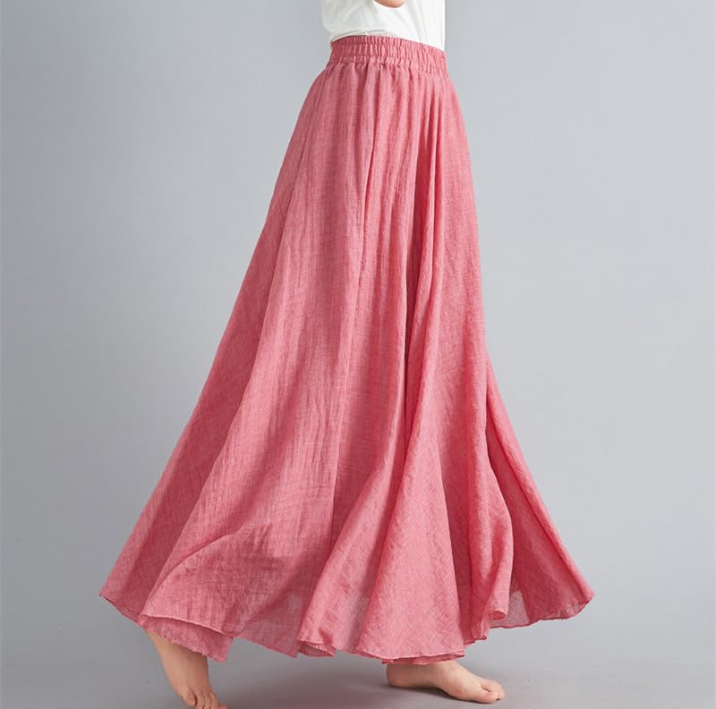 Jupe longue plissée en lin pour femme - En coton et lin - Style bohème - Couleur unie - Pour les loisirs