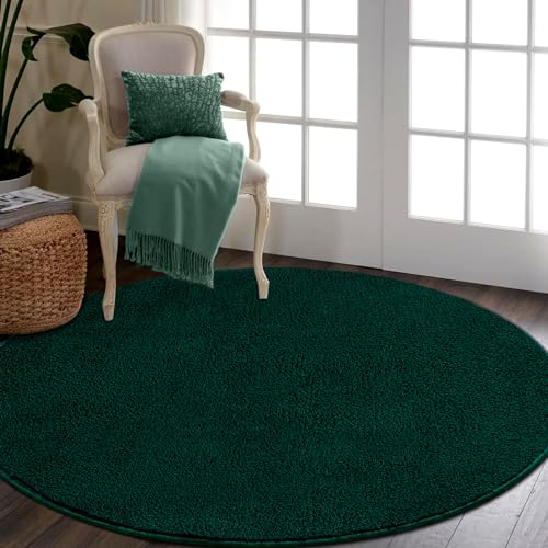 RTBQJ-AT Round Rug, Area Rugs Living Room Soft Microfiber Washable Rugs for Bedroom Modern Carpet Fluffy Shaggy Green Rug, 80cm