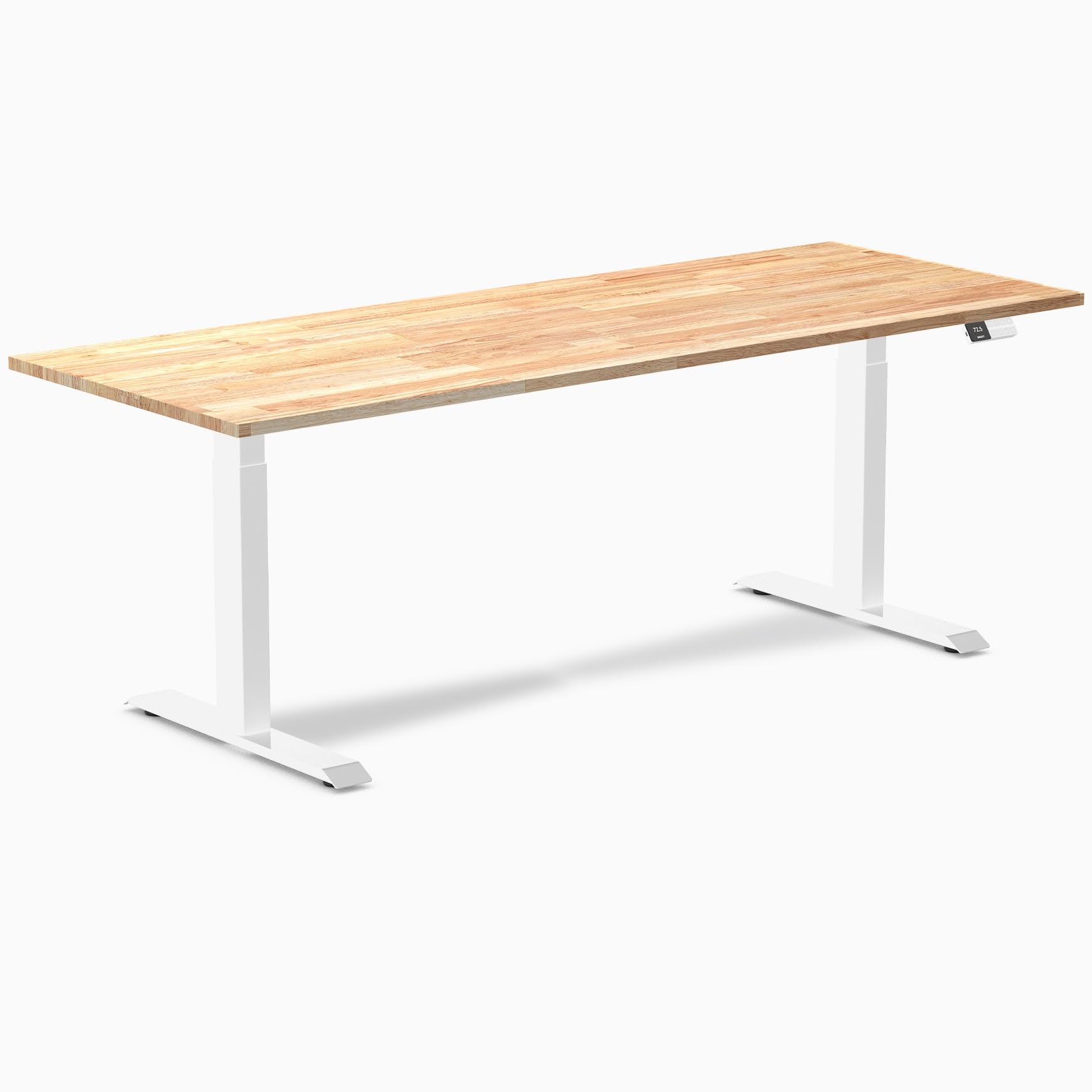 Desky Dual Rubberwood Sit Stand Desk Natural Timber 80" White