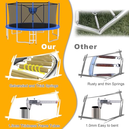 2025 Upgrade 1500LBS Outdoor Tranpoline for Kids and Adults 【Easy to Install & Built to Last】 10FT 12FT 14FT 16FT Recreational Tranpolines with Net, Basketball Hoop and Ladder, ASTM Approved