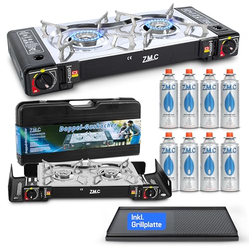 Z.M.C ZMC Camping Gaskocher 2-flammig inkl. Adapter für LPG Anschluss +...
