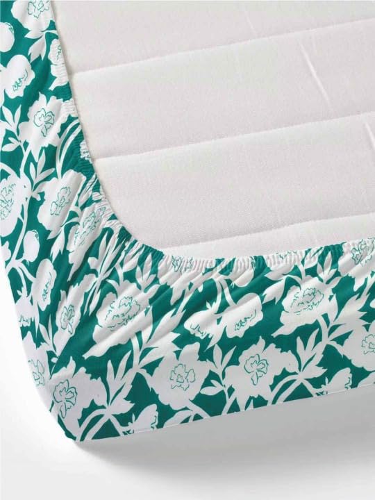 Image of 380 TC Premium Glace Cotton Elastic Fitted Bedsheet King Size with 2 Pillow Covers King Size | Double Bed with All Around Elastic (GreenWhite, Fitted Queen-60x78)