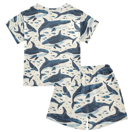 ALAZA Whale Fish Blue Pajamas Short Sleeve 2 Piece Sleepwear Top and Bottom Pajama Set Unisex2