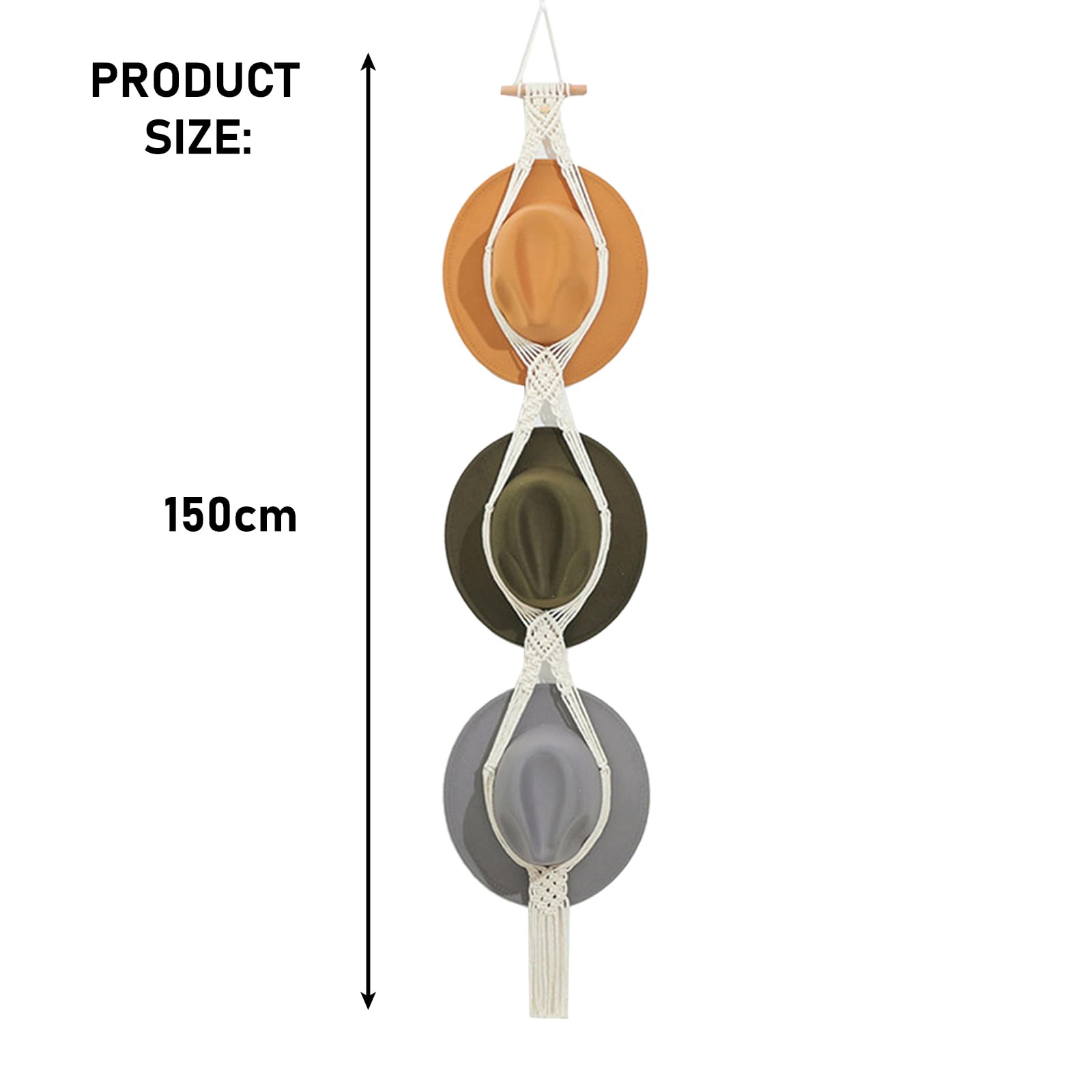 Supporto per cappelli macramè, cappello bohémien, da appendere alla parete, per cappelli a tesa larga, per uomini e donne (D)