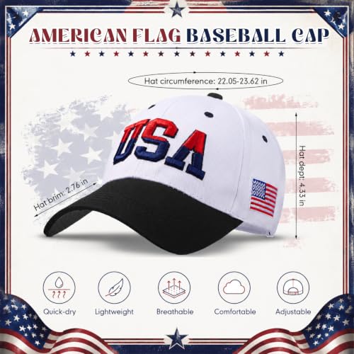 Image of Coume 2 Pack American Flag Baseball Caps for Men,Black,White | Adjustable Fit, Embroidered Stars Stripes, Veterans Day 4th of July, Breathable Cotton, Patriotic Outdoor Theme