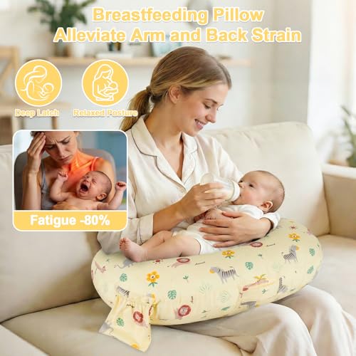 Image of x-vesolje Plus Size Nursing Pillow Wider Support, Breastfeeding Pillow with Adjustable Strap Fit All Body Type, Ergonomic Breast Feeding Pillow, Baby Feeding Pillow for Mom- Max Size /Animal Yellow