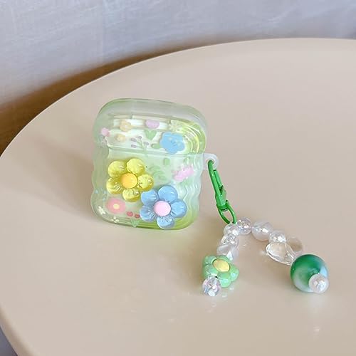 Miniatura 3 de Lindas fundas para AirPods, cubierta de flores con forma de marco ondulado rizado con dije de cuentas de corazón para AirPods de 2 y 1 generación