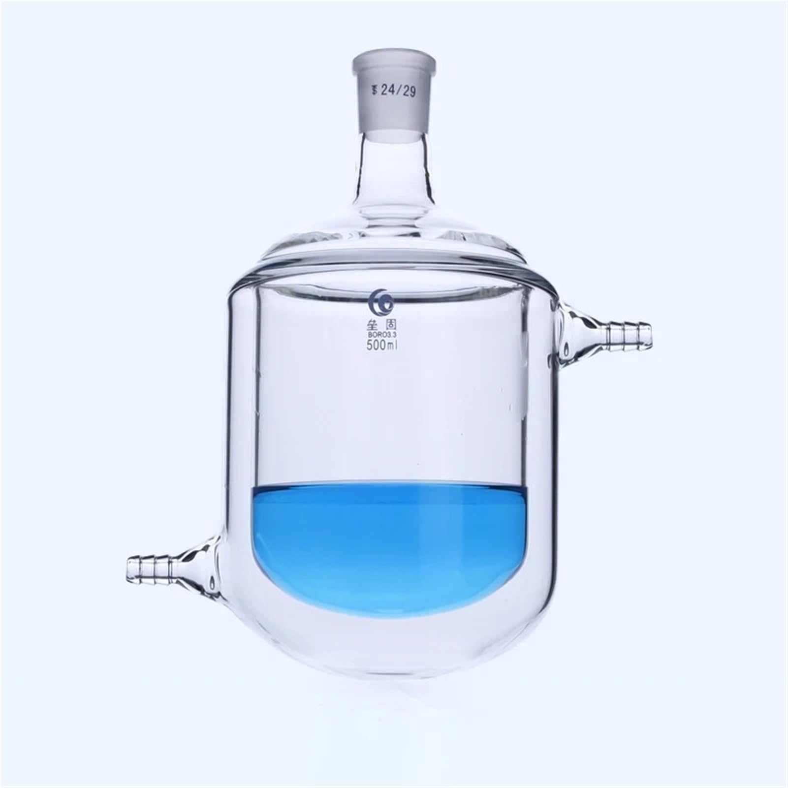 Botella de reacción con camisa de una sola boca de vidrio de borosilicato de fondo redondo de laboratorio, matraz de reacción de doble capa(50ml caliber 24)