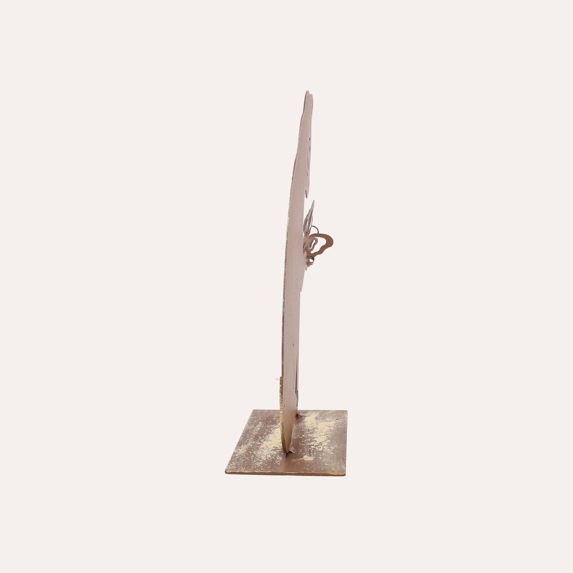 Keyhomestore | Gatto con Farfalla in Ferro Corten Marrone Ruggine (27x28x8 cm)