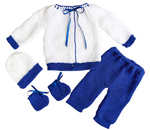 Image of FLVFF BABY Crochet Outfit Set Newborn Clothe Boys Girls Warm Winter Beautiful Clothing 4 Pieces