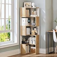YITAHOME bookshelf, 6 Tier corner shelf, L-Shaped shelving unit, Floor Standing Bookcase, Display Storage Rack Shelving Unit Living Room Bedroom Home Office Study Room, 23.3\"L x 15.2\"W x 62.8\" H, oak